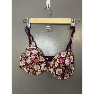 Secret Possessions Floral Bra 38D Burgundy Padded Underwire Adjustable Straps